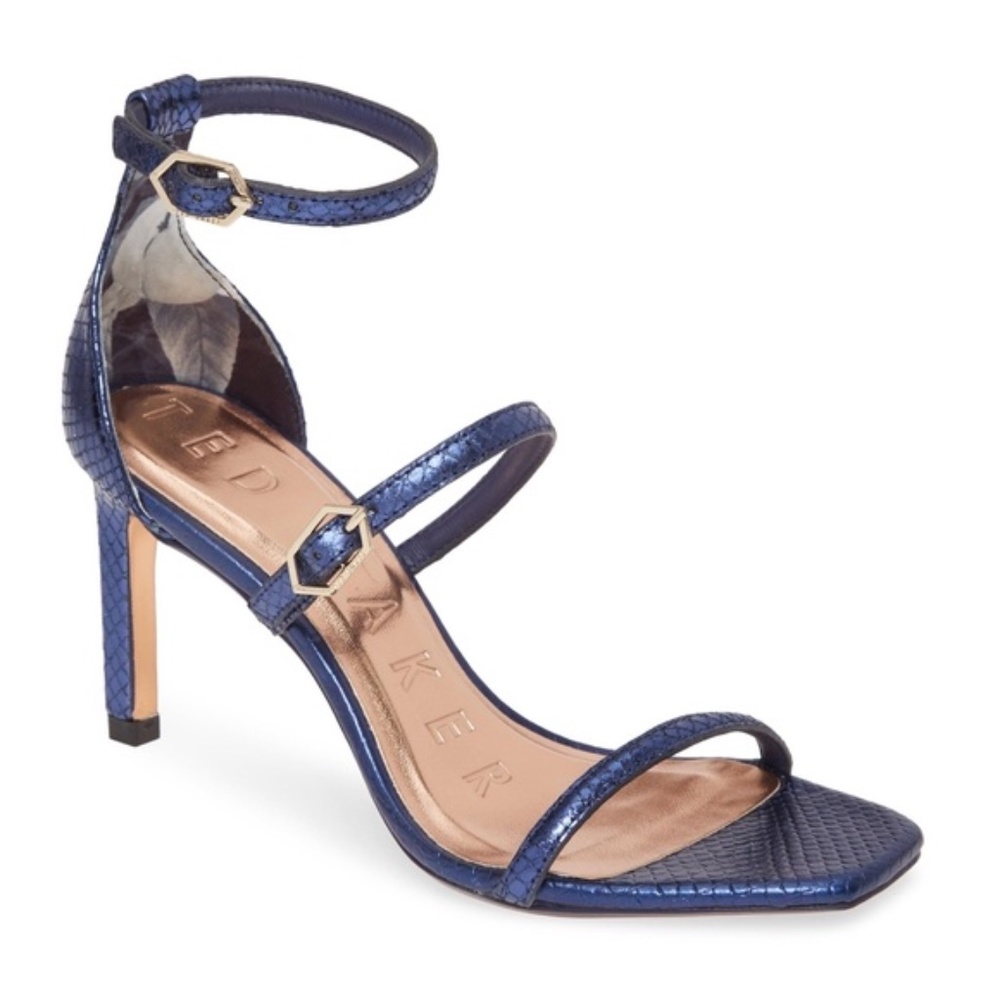 Ted Baker Triam Blue Snake Ankle Strap Heel Sandal Leather Fashion Pumps Shoes - Picture 4 of 11